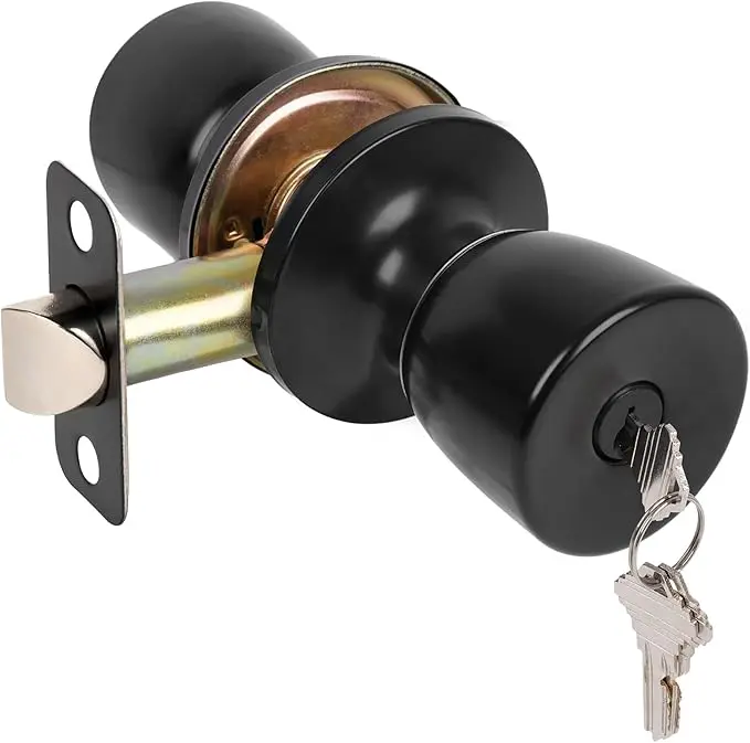 Door Knob with Lock and Key, Stainless Steel Door Handle, Keyed Entry Door Knob Interior, Matte Black Door Knobs Exterior Door Knob for Bedroom and Bathroom