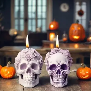 3D Rose Flower Skull Candle Molds, Large Flexible Silicone Skull Head Molds, Ghost Mold Candle Making Molds, Reusable Silicone Molds for DIY Candle Wax Resin, Aromatherapy Candle, Soap, Clay, Wax Melt, Scented Wax Melts