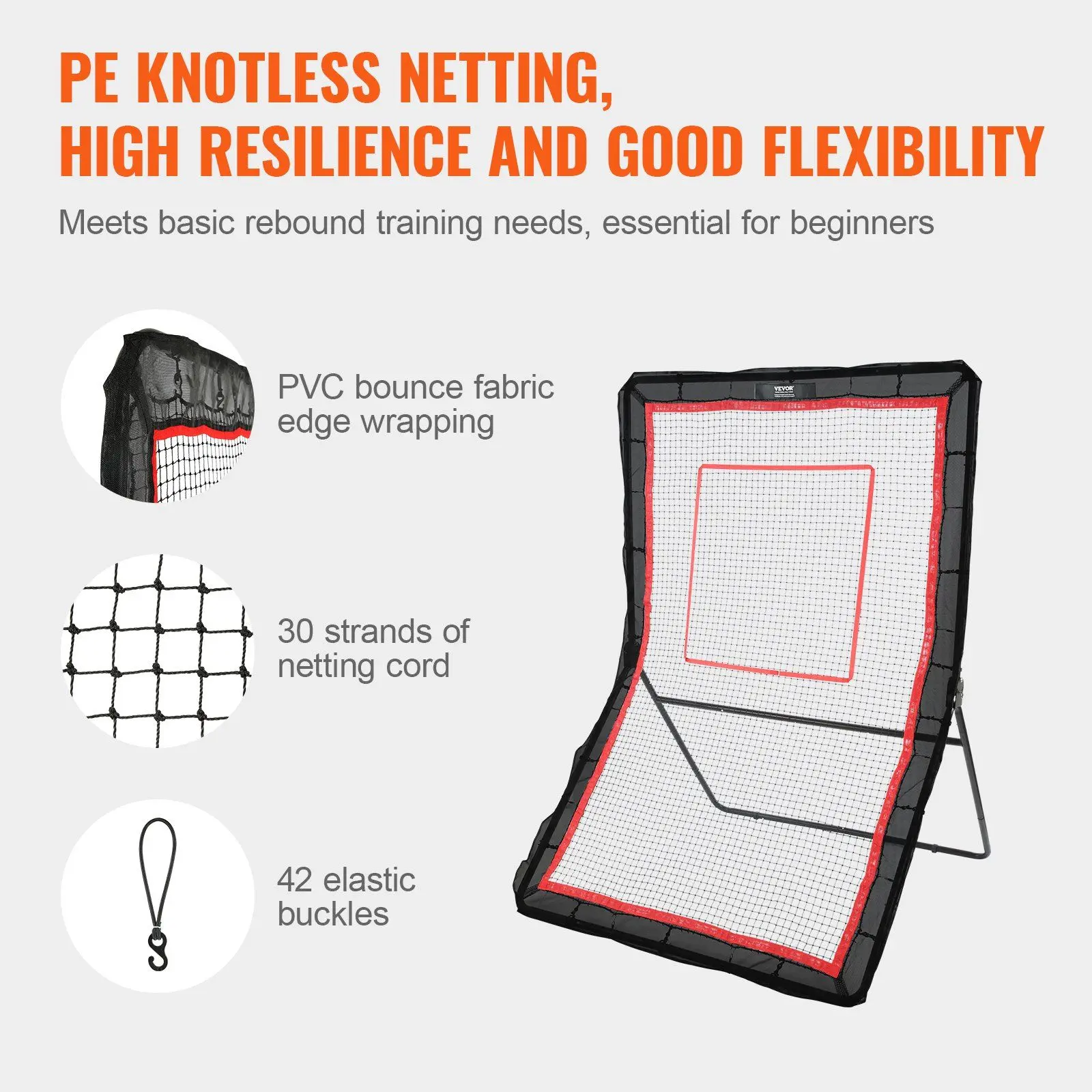VEVOR 5x7 Ft Adjustable Multi-Sport Rebounder with PE Netting, Target Center, Adjustable Angles, Durability & Easy Assembly, Backyard Pitchback Training Screen for Lacrosse, Baseball