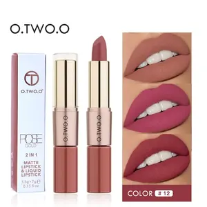 O.TWO.O 2 in 1 Matte Lipstick & Liquid Lipstick  Makeup Lip Glaze Waterproof Batom Lip Cosmetics Silky Texture Long Lasting High Pigmented