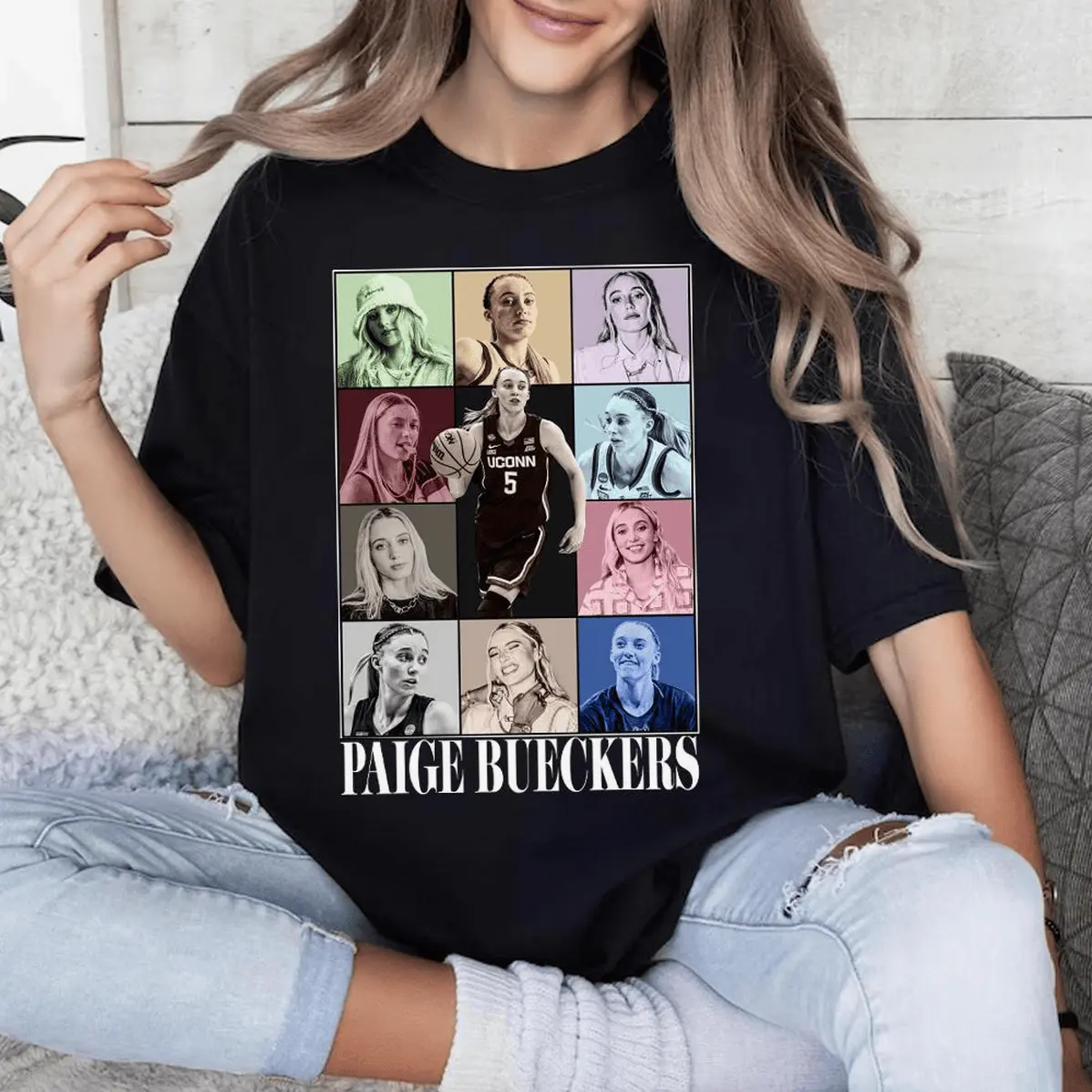 Women's Paige Bueckers Cotton-Polyester Tops - Oversized Graphic Crew Neck Tee, Hoodie & Sweatshirt, Short-Sleeve/Relaxed Lightweight Fit, Fashion Apparel, Beach/Party Wear, Halloween Casual, Print Design, Soft Comfy Everyday, Double-Check Sizing