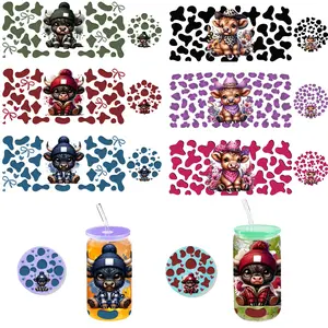 3 Sheets （cow） UV DTF Cup Wraps - Bundle 3 Sets （cow ）Decals for 16oz Glass Cups | Includes Lid Stickers (Top/Bottom), 12.32x4.33 Inch DIY Transfer Stickers, Holiday Gift Decor for Coffee Mugs & Tumblers