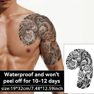 Japanese Snake Peony Half Nail Temporary Tattoo Stickers, Waterproof Long-Lasting 7-15 Days, Realistic Non-Glare Fake Tattoos for Men and Women