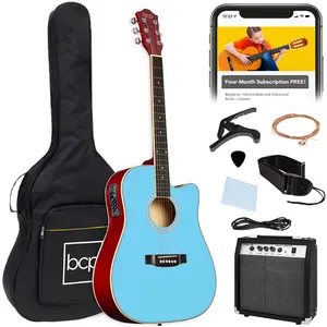 Best Choice Products Beginner Acoustic Electric Guitar Starter Set 41in w/ Wood Cutaway Design, Gig Bag
