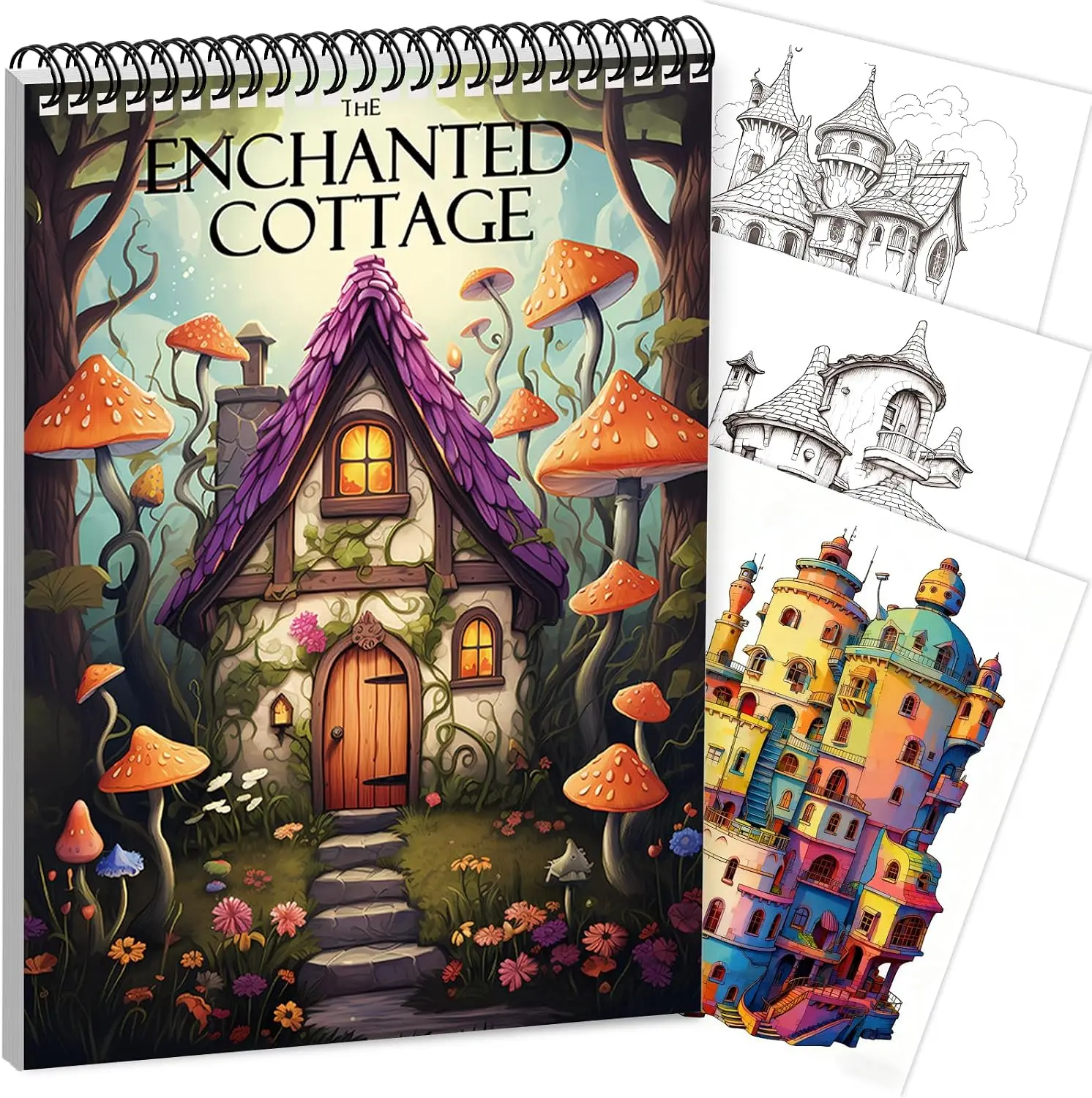 Spiral Adult Coloring Journal: The Enchanted Cottage - Lay-Flat Hardcover Art Pad with Ink Blotter Sheets (30 Pages Single-Sided Anxiety Relief Gift for Women)