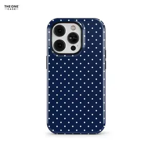 Navy Blue Polka Dot Phone Case for iPhone 16 15 14 13 12 11 Pro Max, Google Pixel – Custom Case Compatible with Samsung Galaxy S25