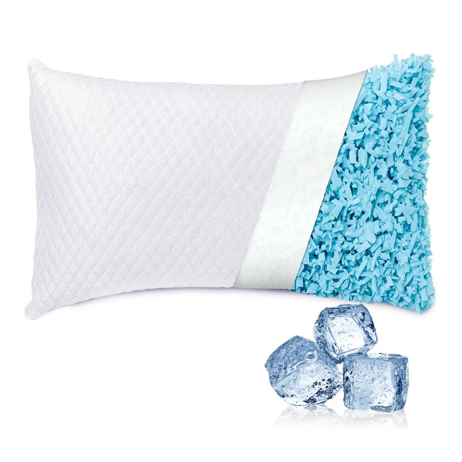 Cooling Pillow for Sleeping, 1 Count Shredded Memory Foam Bed Pillow, Gel Pillow for Hot Sleepers, Supportive Pillow for Side Back and Stomach Sleepers, Relax