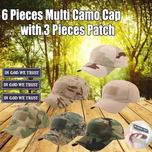 Unisex Multi Camouflage Baseball Cap (6-Piece Set with 3 Detachable "In God We Trust" Embroidered Patches) - Adjustable Sun Dad Hat for Fishing, Camping, Daily Streetwear Outdoor Headwear for Men & Women