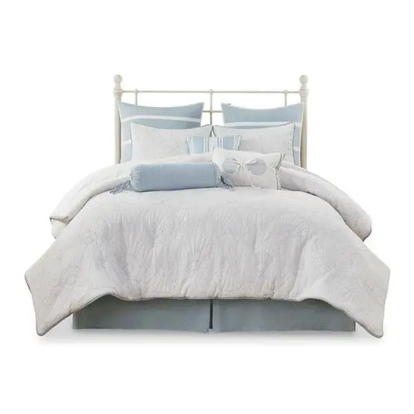 Coastal Crystal Beach - Coastal Blue & White Comforter Set