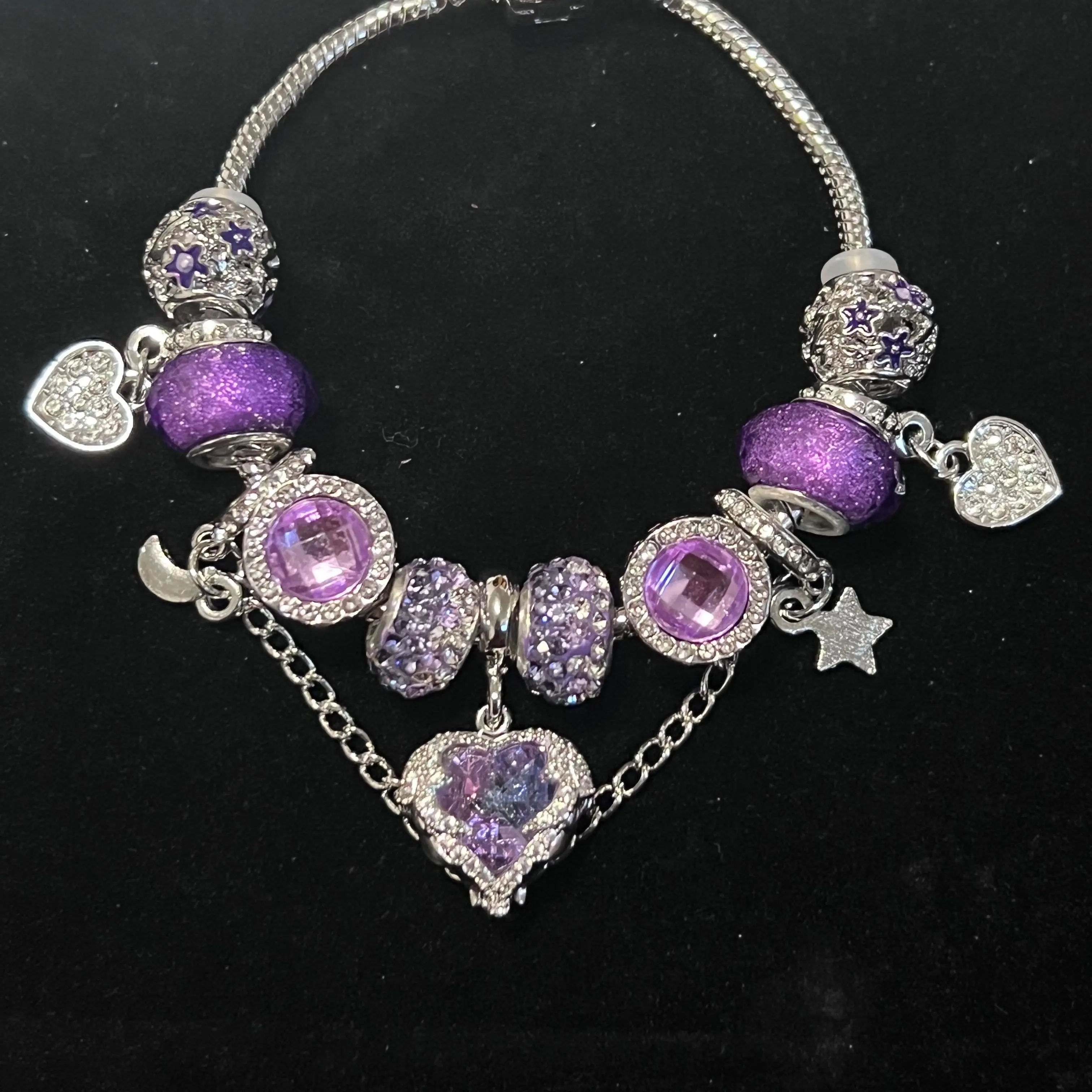 Trendy Charm Bracelets with Rhinestones & Beads - Unisex Fashion Accessory for Prom, Birthday, Anniversary - 19cm Adjustable Size - Safe & Stylish Jewelry Gift Plated; Crystal; Heart;