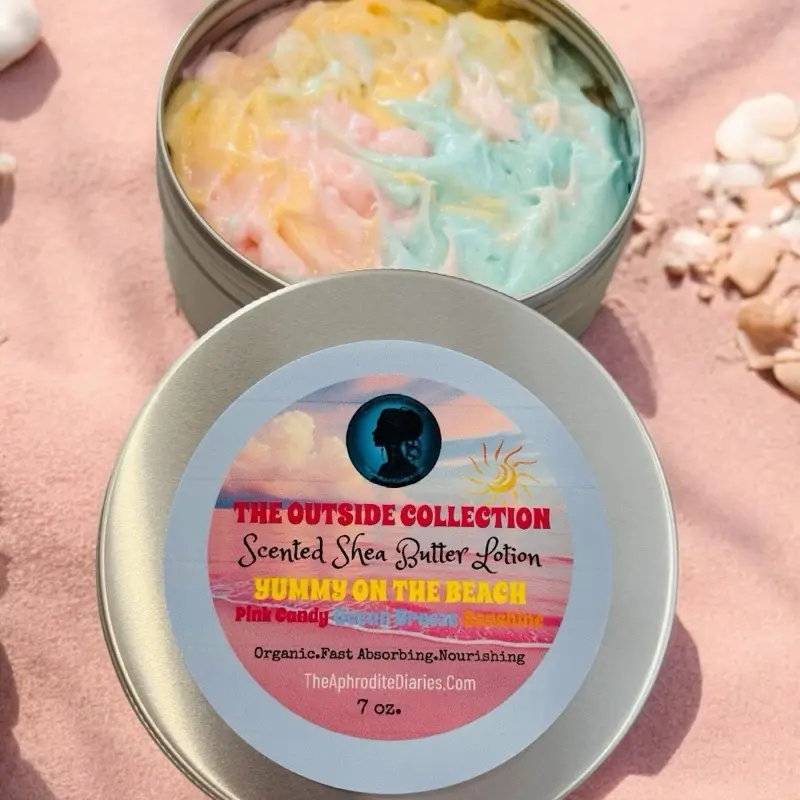 THE OUTSIDE COLLECTION YUMMY ON THE BEACH. Scented Shine Butter Lotion - Fusion - 7 oz