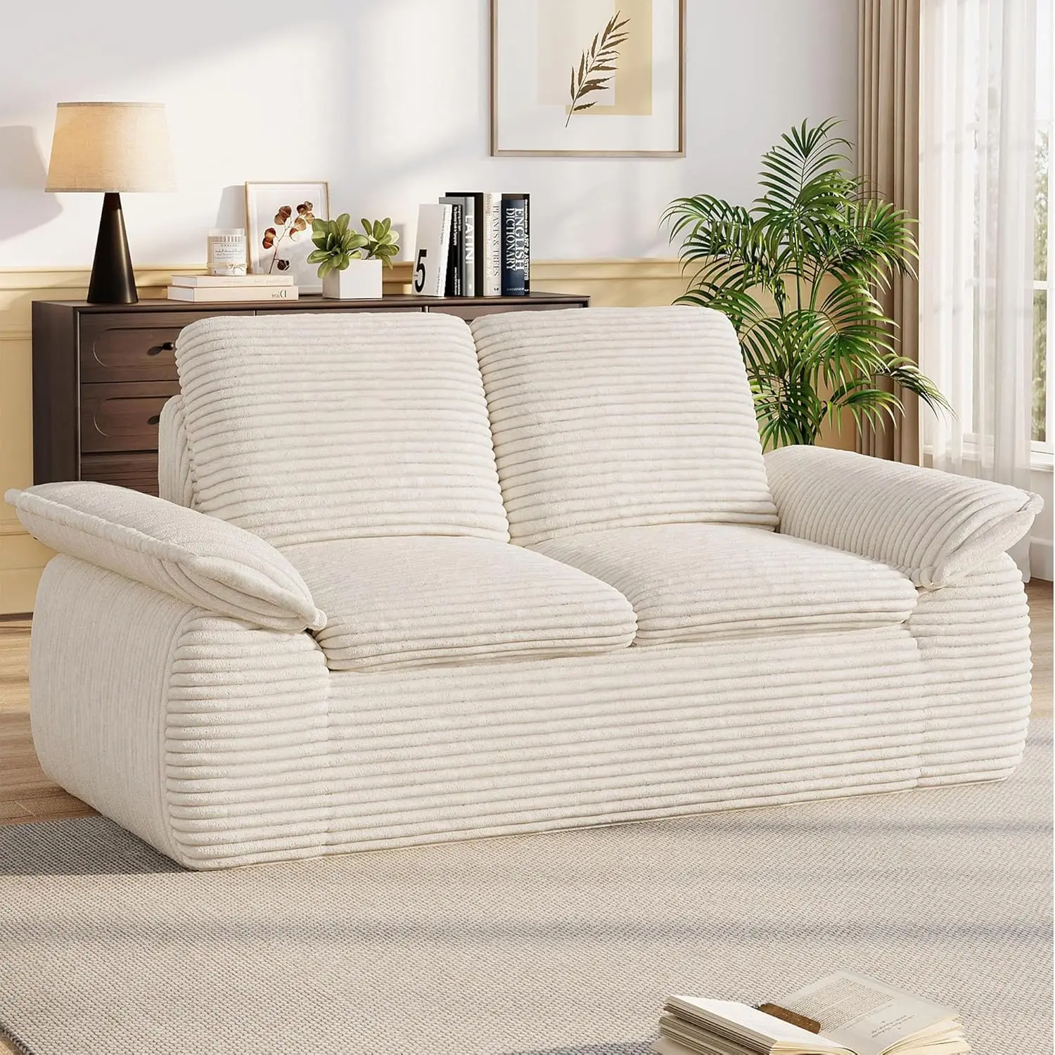 [Summergarden] Vabches 71" Modern Upholstered Cloud Boneless Loveseat Sofa, 2-Seater Corduroy Upholstered Couch with Deep Seat Memory Foam, Compressed No-Assembly Couch in a Box for Living Room, Beige, Modern Upholstered Sofa, Upholstered Couches