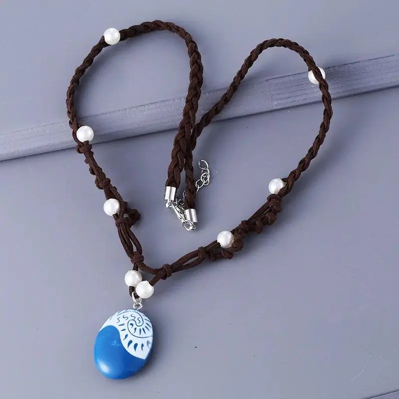 1pc Anime Movie Princess Moana Princess Character Necklace, Handmade Braided Leather Rope Jewelry, Women's Cosplay Prop Accessory, Princess Character Necklaces
