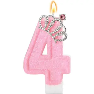 1pcs Pink Birthday Candle Crown Number 4 Candles Cake Candle,Pink Birthday Cake Topper Cupcake Decorations Party Decor for Girls and Women Anniversary Celebrations Supplies Favors