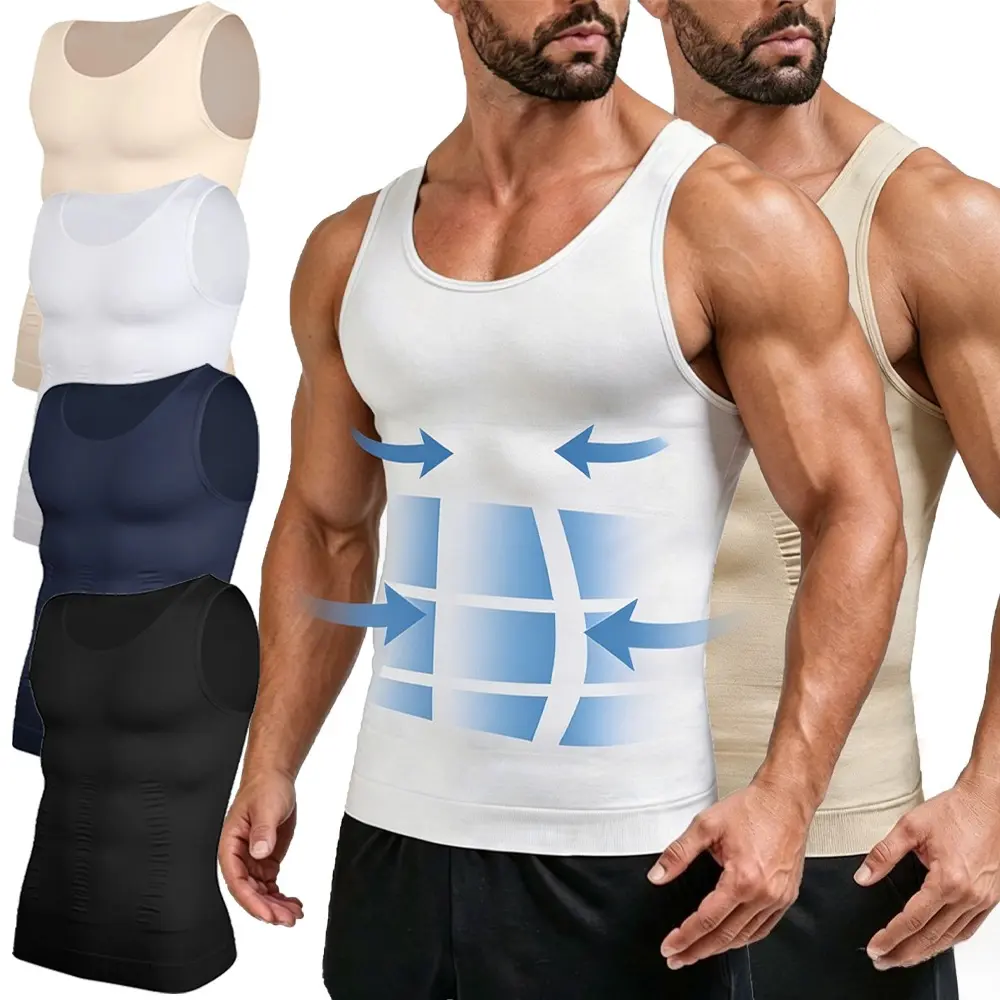 Women's Tight Crew Neck Sleeveless Slim-Fitting Compression Tank Top - Undershirt Shapewear for Gynecomastia, Tummy Control