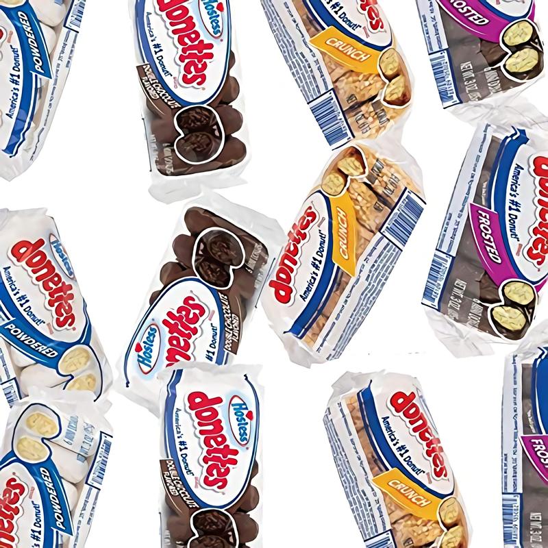 Hostess Donettes Variety | Powdered, Frosted, Double Chocolate, and Crunch | 12 Packs (72 Donettes)