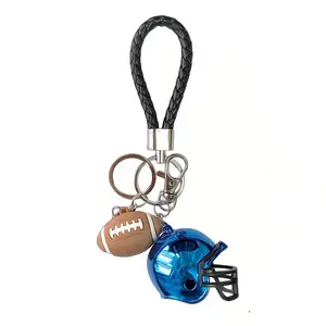 1Pc,Mini American Football Keychain, Sporty Blue Helmet & Football Design, Durable Metal Bag Charm, Perfect Gift for Sports Fans