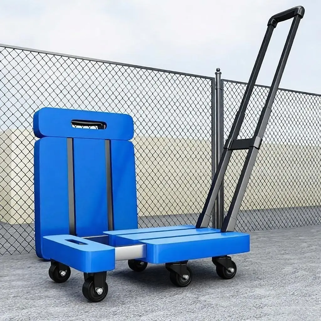 Nw6Lbs Heavy-Duty Folding Hand Truck Dolly, 6-Wheel Collapsible Cart with Elastic Straps for Moving, Travel, House Moving