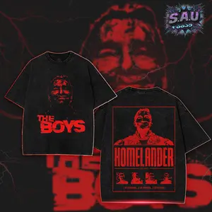 [ COLLECTION] The Boys Homelander Shirt - Urban Streetwear Washed Boxy-fit Tee, Retro Neon Comic Superhero Aesthetic Graphic Tops, Heavyweight Cotton Casual Apparel, Gift for TV Show Fans Menswear