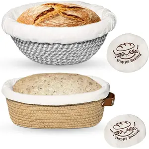 Banneton Bread Proofing Basket, Sourdough Proofing Basket, Oval & Round Proofing Baskets With Liners & Covers,  Rope Sourdough Bread Baskets, Sourdough Bread Baking Supplies