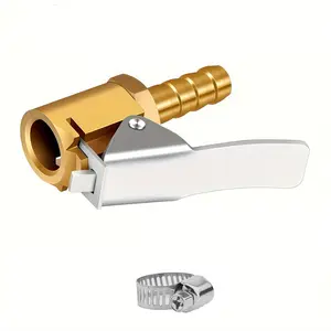 1/4" tire inflator Lock on air Chuck, Mini air Compressor Portable tire inflator tire Chuck Hose end with Barb Connector for Hose repair