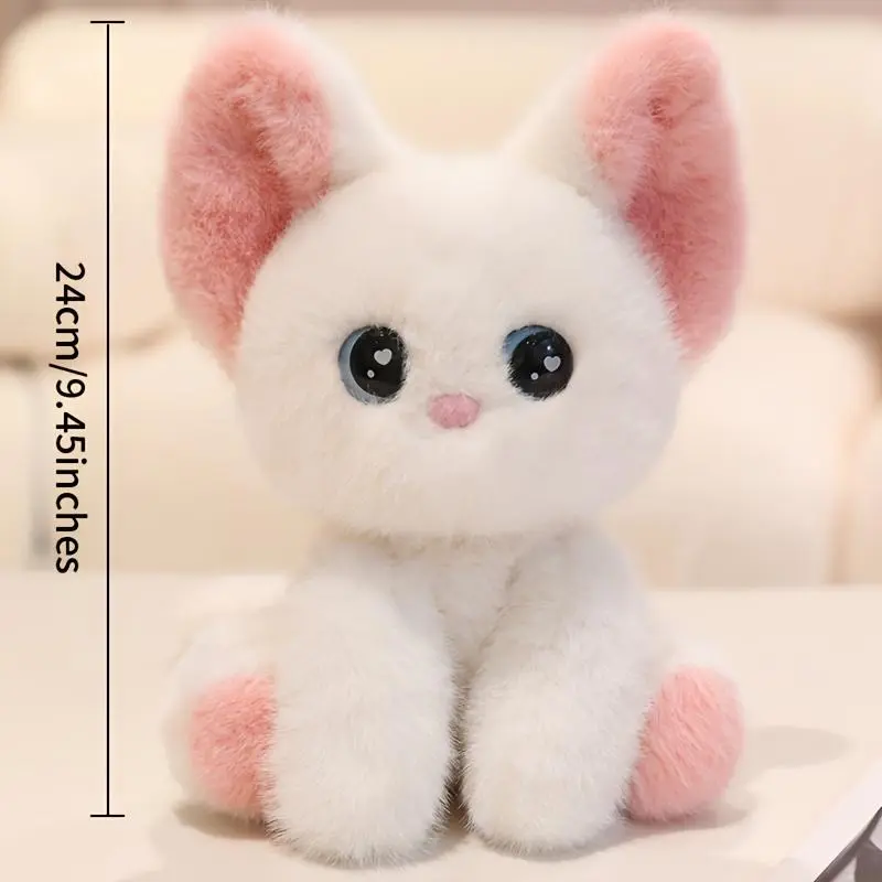 1pc Kawaii Cartoon Soft Fluffy Simulation Cat Plush Toy - Adorable Stuffed Animal with Big Eyes, Mixed Colors & White, High-Quality Plush Fabric for Home Decor, Desk, Sofa, Holiday & Birthday Gift for Friends, Family