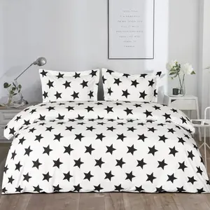 [Memorial Day Sale]NTBAY 2/3 Pieces Brushed Microfiber Star Printed Duvet Cover Set, Super Soft Black and White Reversible Design Zipper Comforter Cover with Ties and 2 Pillow Shams, Mothers Day Gift