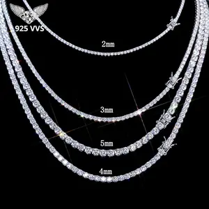 925 VVS Moissanite Tennis Chain Fine Jewelry 2/3/4/5MM Width Iced Out Bling Moissanite Bracelet Sterling Silver for Women Men