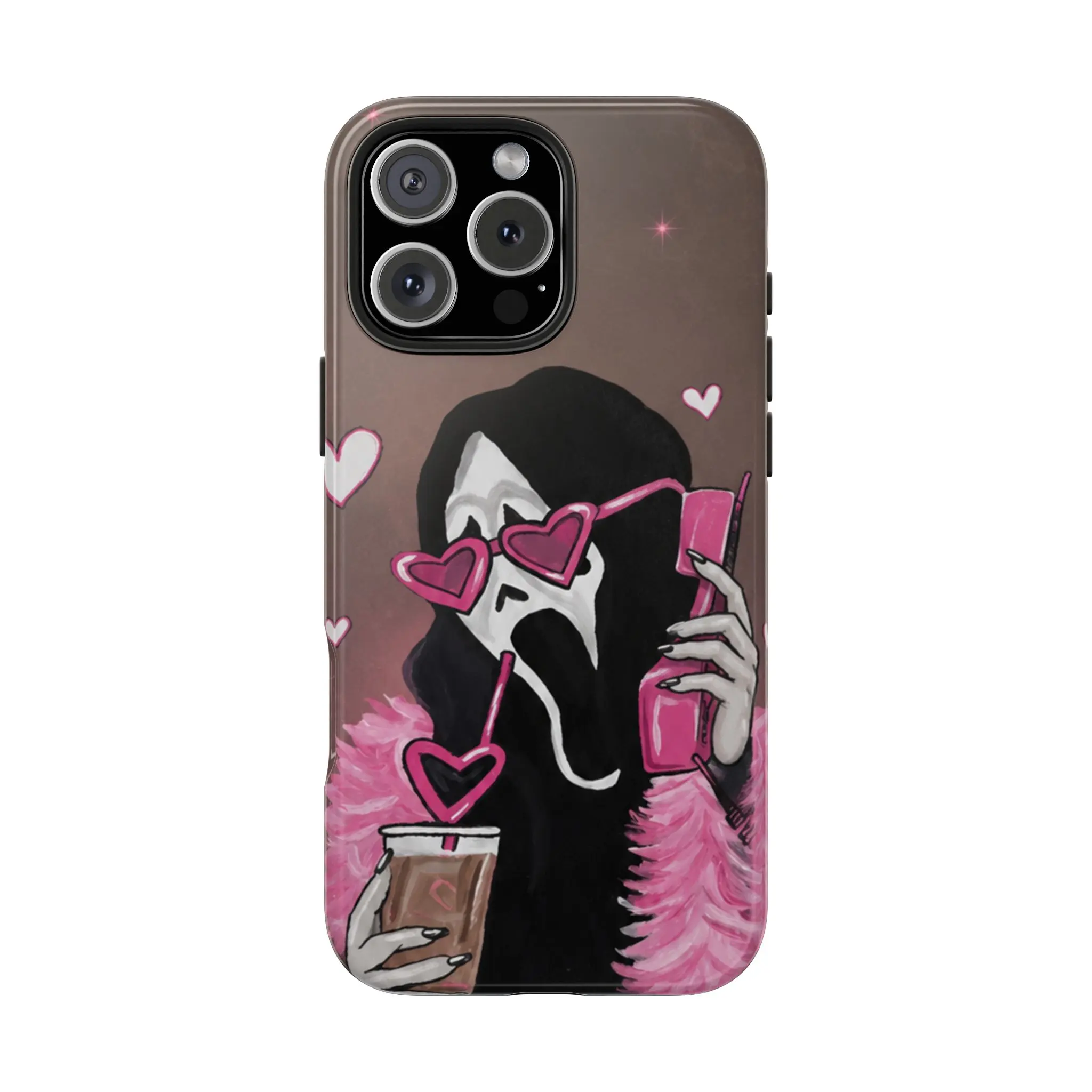 Pink Horror Aesthetic Dual Layer Phone Case - Cute Scary Mask Heart Sunglasses Graphic Cover, Girly Spooky Halloween Cell Protector with Coquette Horror Accessories for iPhone 17/16/15/14/13/12/11 Pro Max/Plus