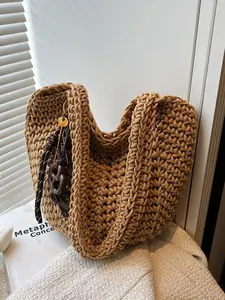 Women's Solid Color Straw Bag, Fashionable Large Capacity Shoulder Bag for Daily Used, Casual Trendy Versatile High-quality Daily Commuting Bag, Casual Crossbody Bags