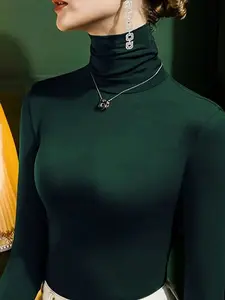 Plus Size Elegant Turtleneck Long Sleeve Top, Women's Slim Fit Undershirt For Autumn/Winter