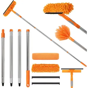 3-in-1 Rotatable 67" Window Squeegee, Window Cleaning Tool Kit with Extension Poles, Window Cleaner for Indoor & Outdoor High Windows and Car Glass