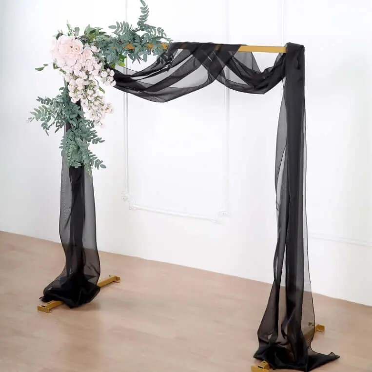 18ft Black Sheer Organza Wedding Arches Drapery Fabric, Hand Wash Only Window Scarf Valance