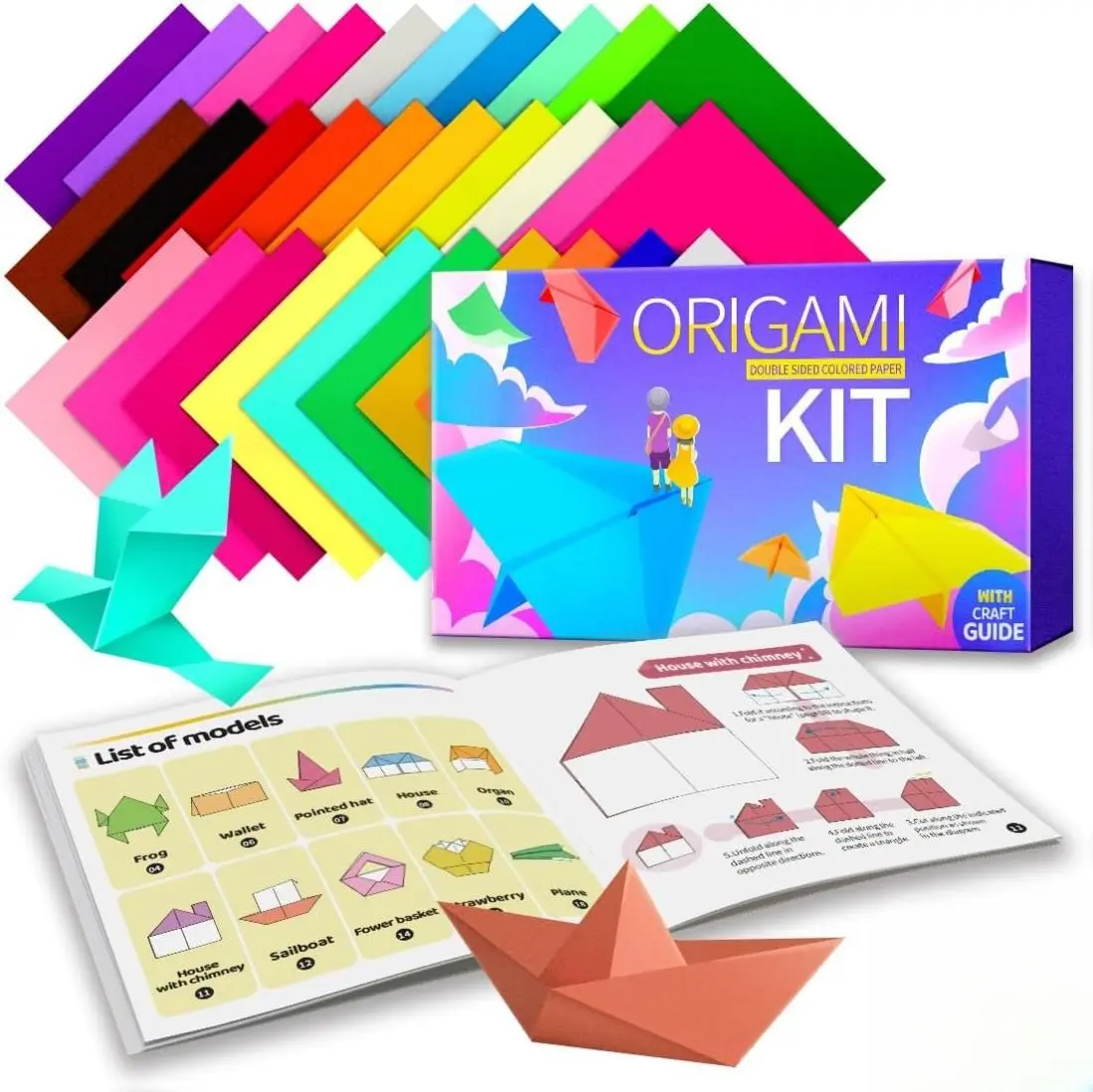 Origami Paper Kit 220pcs 17 Vibrant Colors 6x6 Inch Double Sided Includes Step-by-Step Guide for Easy Folding and Cutting Perfect for Beginners and Enthusiasts