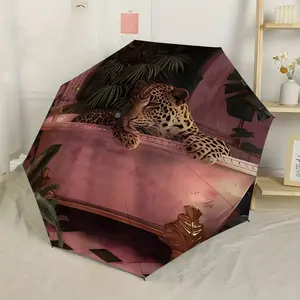 Portable Travel Automatic Folding Umbrella, Solar & Moon Patchwork Print, 8-Bone Windproof Compact Design, Dual Use Rainproof Umbrella