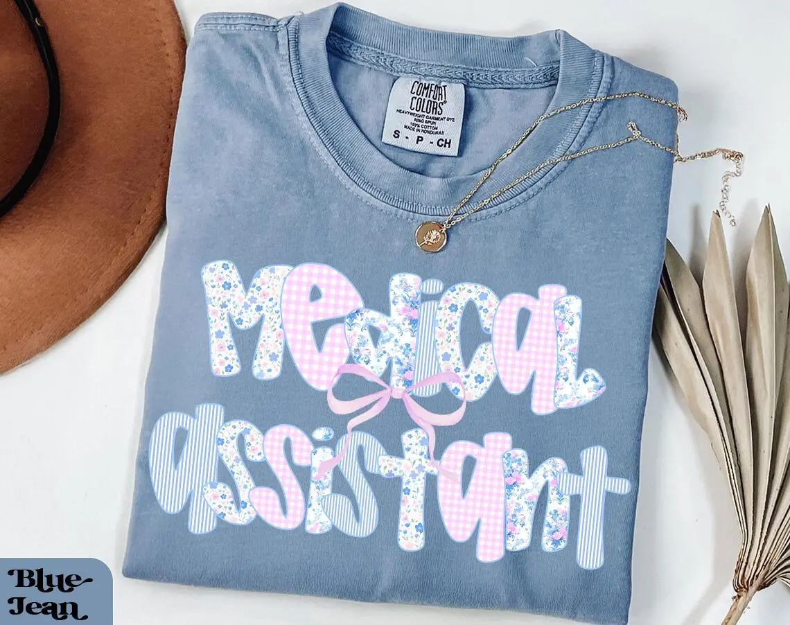 Medical Assistant Shirt Comfort Colors Cute Floral Gingham tshirt  MA Gift Tee Clinic Staff Shirt | Healthcare Worker Shirt Fabric Fit