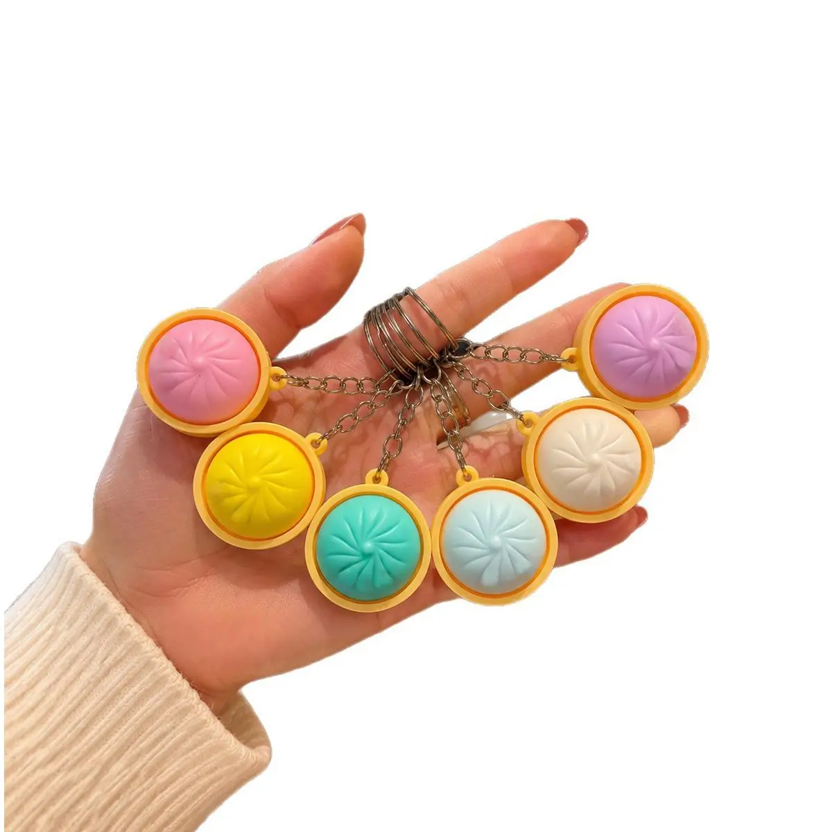 Cute Dumpling Pressable Fidget Keychain ,2-in-1 Stress Relief Toy & Bag Charm, Realistic Food Design, Soft PVC Material, Portable Anxiety Relief for Students Office Workers, Fun Gift for Halloween Birthday Party