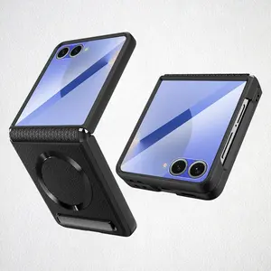 Magnetic Wireless Charging Kickstand Phone Case for Samsung Galaxy Z Flip7 FE Flip 7 6 5 Hinge Protect Glass Film Leather Cover