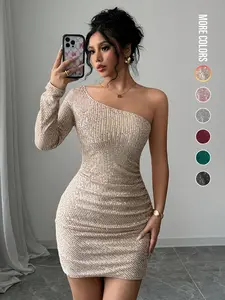 Valentine's Day Best Seller Women's Off-Shoulder Sequined Bodycon Dress for Party Wear, Elegant Dress for All Seasons, Perfect as Bridesmaid Attire
