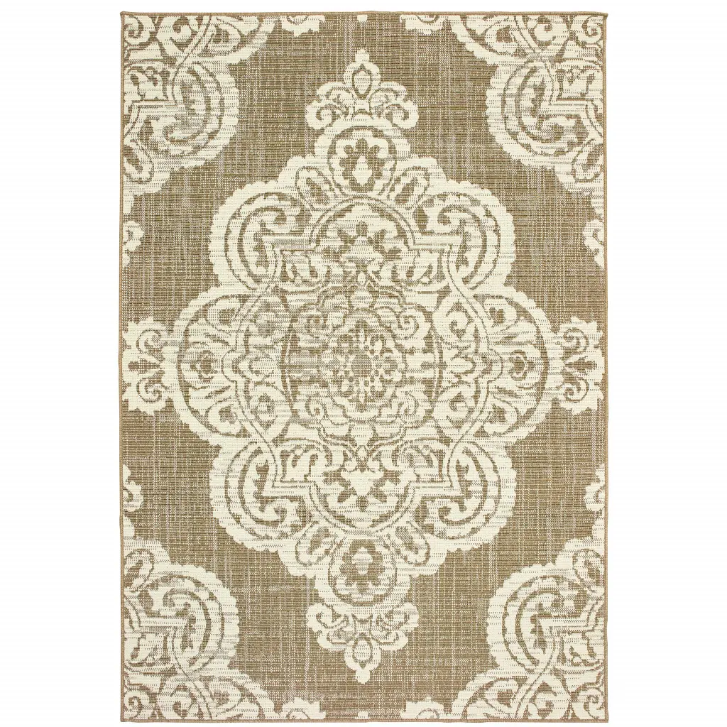 3 x 5 ft. Tan Oriental Stain Resistant Indoor & Outdoor Rectangle Area Rug