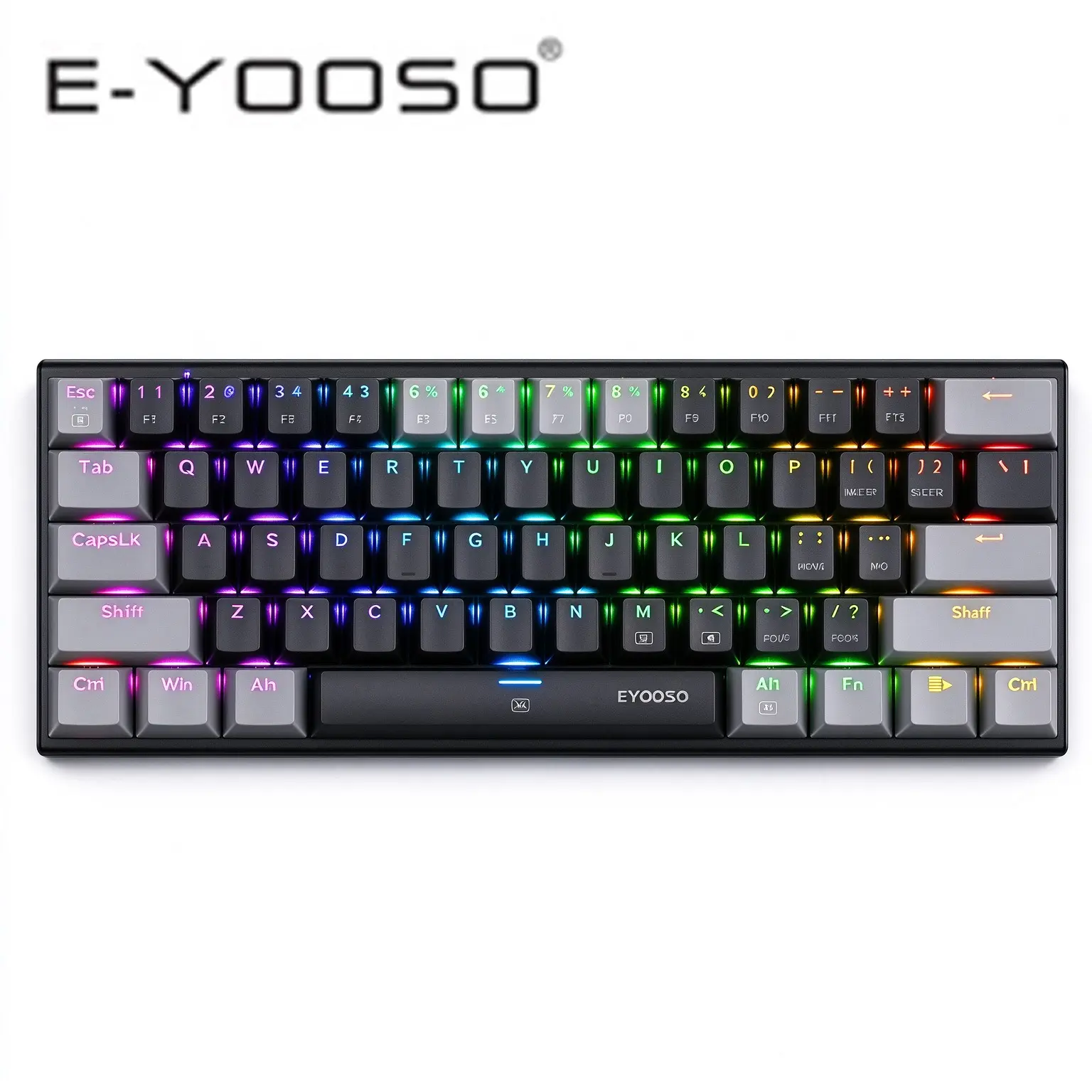 E-YOOSO 61 Keys Hot Swappable Mechanical Keyboard, Black Grey Orange Cyan Switch, 60% Compact RGB Backlit, Macro Programmable, PBT Keycaps, USB Type-C Wired Keyboard for Gaming & Office