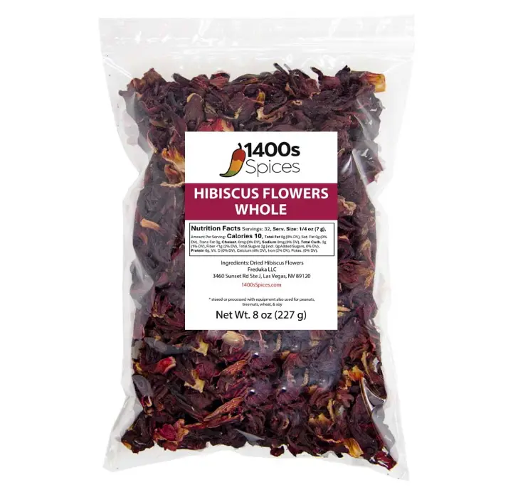 1lb Dried Whole Hibiscus Flowers and Petals, Flor de Jamaica, Sorrel Flower, Zobo Flower perfect for Tea and Mexican Agua Fresca by 1400s Spices