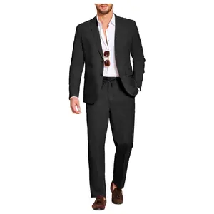 Men's Suits 2 Piece set men Linen Suits Set Regular Fit Casual Lightweight Blazer Jacket and Pants Gift Ideas