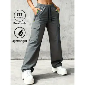 Women's Four-Season Sports Pants - Stretch Adjustable Drawstring Waist + Zipper Pockets, Machine-Washable Gym/Yoga/Hiking Trousers
