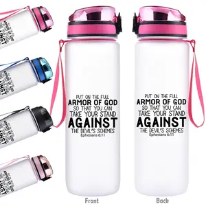 1pc/32oz/950ml/Large Capacity Motivational Water Bottle,Sports Water Bottle For Fitness,Gym And Outdoor,With Inspirational Quotes From Ephesians 6:11,Great For Easter And Thanksgiving,Perfect For Sports And Exercise