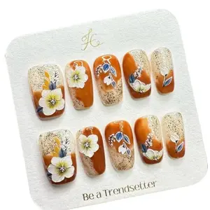 E97【 Smudging Lily 】 Hand-painted nail patch for hand-painted phototherapy wearing nails pure hand-made gold wholesale product explosion