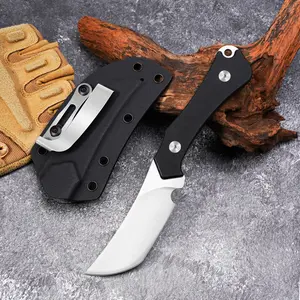 Portable EDC outdoor tactical fixed-blade knife with a sturdy sheath, non-slip G10 ergonomic handle, pocket clip for convenient everyday carry; specialized outdoor cutting tool for climbing and fishing; essential gear for camping and hiking.