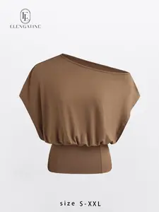 Elengatine Women Off Shoulder Crop Top, Soft Stretchy Slim Fit Short Sleeve Shirt, One Shoulder Casual Fashion Tee, Flattering Waist Fitted Top for Streetwear, Y2K Style, Daily Wear, Going Out, Party & Summer Outfit KBY0024