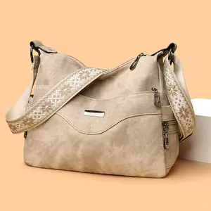 Large Capacity Commuter Shoulder Bag, Vintage Worn Look, Multi-Layer Design, Looks Good as Single Shoulder or Crossbody, Lightweight Crossbody Bag