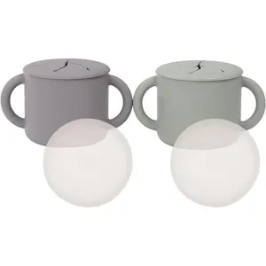 Set of 2 Silicone Snack Containers with Spill-Proof Lids | Toddler & Baby Snack Cups | Dishwasher Safe Travel Catchers